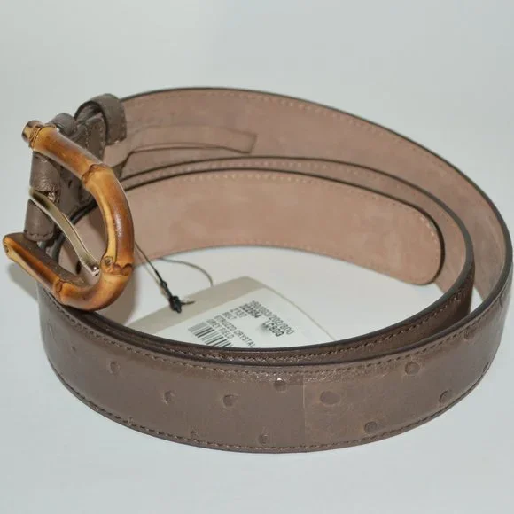 NWT GUCCI OSTRICH LEATHER SILVER HARDWARE BELT WITH BAMBOO BUCKLE